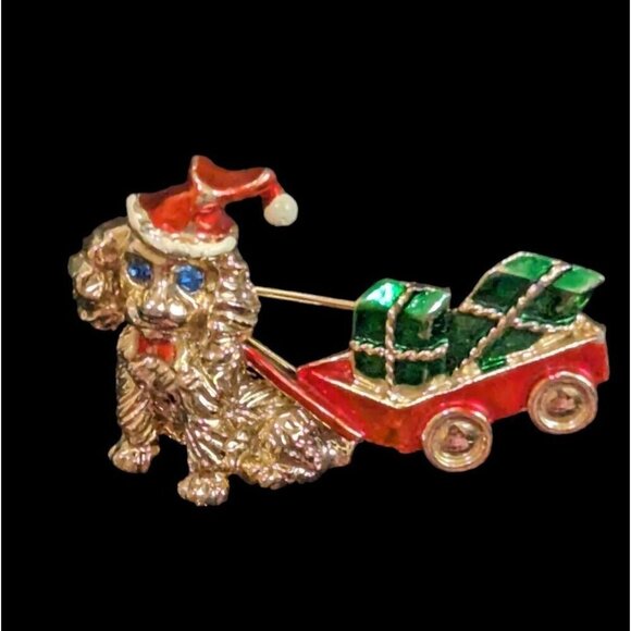 Beatrix Yorkie Dog Pulling Sleigh Sled Gifts Christmas Holiday Brooch Pin - Picture 6 of 6